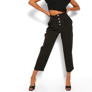 NWT Boohoo Black Paperbag High Waist Ankle Pants